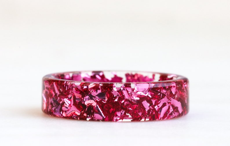 Pink Resin Ring, Clear Ring with Metal Flakes Inside, High-Shine Ring, Mother's Day Gift, Stackable Ring image 2