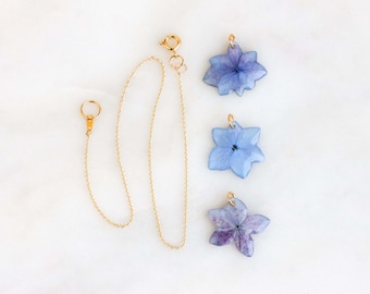 Real Blue Hydrangea Resin Pendant Necklace: Floral Nature Jewelry