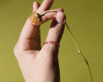 Nature Inspired Resin Ring With Pressed Pink Queen Anne Lace Flowers, Thin Ring, Clear Ring Band, Mother's Day Gift