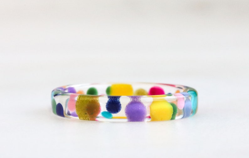 Thin Resin Ring With Rainbow Drops Inside Clear Ring Nature Inspired Jewelry Birthday Gift Statement Jewelry image 6