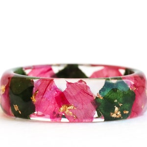 Nature Inspired Resin Ring With Pressed Tulip Petals and Rose Leaves Nature Inspired Jewelry Birthday Gift image 2