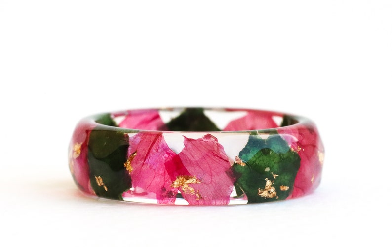 Nature Inspired Resin Ring With Pressed Tulip Petals and Rose Leaves Nature Inspired Jewelry Birthday Gift image 2