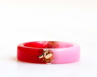 Two-Sided Red Pink Ring, Resin Band, Nature Inspired Ring with Gold/Silver/Copper Flakes, Chunky Ring, Mix-And-Match Jewelry