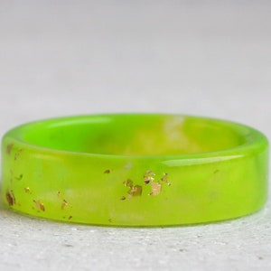 Lime Green Resin Ring with Gold/Silver/Copper Flakes, Non-Faceted Resin Ring, Nature Inspired Handmade Jewellery, Mother's Day Gift image 9