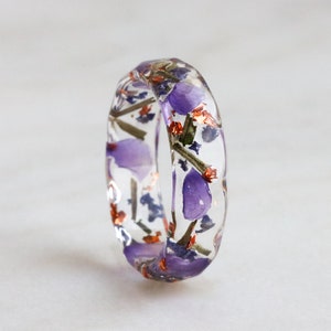 Lavender Resin Ring with Pressed Flowers and Leaves Dried Lavender Clear Blue Purple Green Ring Real Flowers Inside image 1