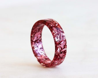 Pink Ring, Resin Band With Metal Flakes Inside, Non-Faceted Resin Ring, Nature Inspired Handmade Jewellery, Birthday Gift