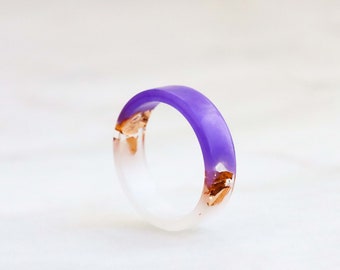 Two-Sided Ring, Purple White Band with Gold/Silver/Copper Flakes, Chunky Ring, Mix-And-Match Jewelry, Holiday Gift