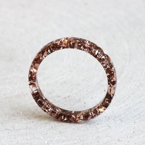Nature Inspired Resin Ring With Rose Gold Flakes, Thin Ring, Clear Ring Band, Mother&#39;s Day Gift