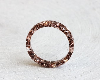 Nature Inspired Resin Ring With Rose Gold Flakes, Thin Ring, Clear Ring Band, Mother's Day Gift