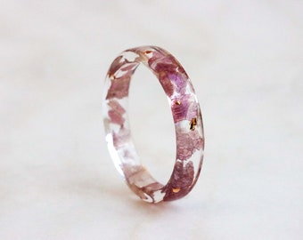 Pink Hydrangea Resin Ring, Real Hydrangea Petals and Gold/Silver/Copper Flakes, Nature Lover Gift, Real Flowers Jewelry