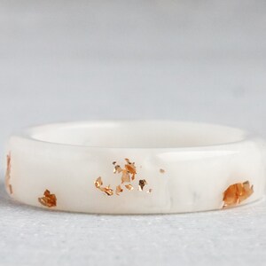 White Resin Ring with Gold/Silver/Copper Flakes, Resin Ring Band, Wedding Jewelry, Mother's Day Gift image 2