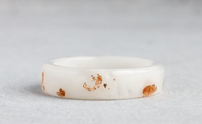 White Resin Ring with Gold/Silver/Copper Flakes, Resin Ring Band, Wedding Jewelry, Mother's Day Gift image 2