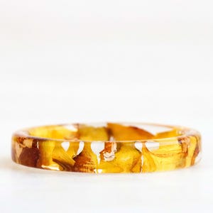 Yellow Marigold Resin Ring Band: Real Pressed Petals & Copper Flakes