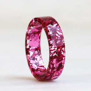 Pink Resin Ring, Clear Ring with Metal Flakes Inside, High-Shine Ring, Mother's Day Gift, Stackable Ring image 1