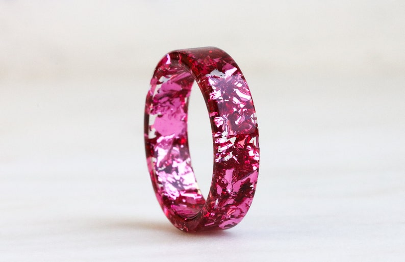 Pink Resin Ring, Clear Ring with Metal Flakes Inside, High-Shine Ring, Mother's Day Gift, Stackable Ring image 1