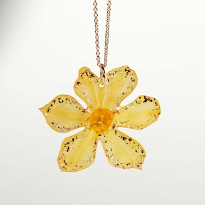 Narcissus Flower Necklace: Real Yellow Flower Pendant, Gold-Plated