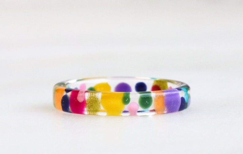 Thin Resin Ring With Rainbow Drops Inside Clear Ring Nature Inspired Jewelry Birthday Gift Statement Jewelry image 5