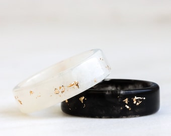 Set of Black and White Handmade Resin Rings – Resin Rings for Couples – Marvelous Resin Rings for Gifts – Beautiful Epoxy Resin Rings