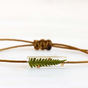 Pendant Bracelet with Real Pressed Forest Fern Leaves Inside, Textile Cord Bracelet, Friendship Gift, Christmas Gift