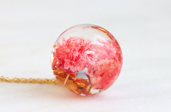Pink Baby's Breathball Pendant Real 