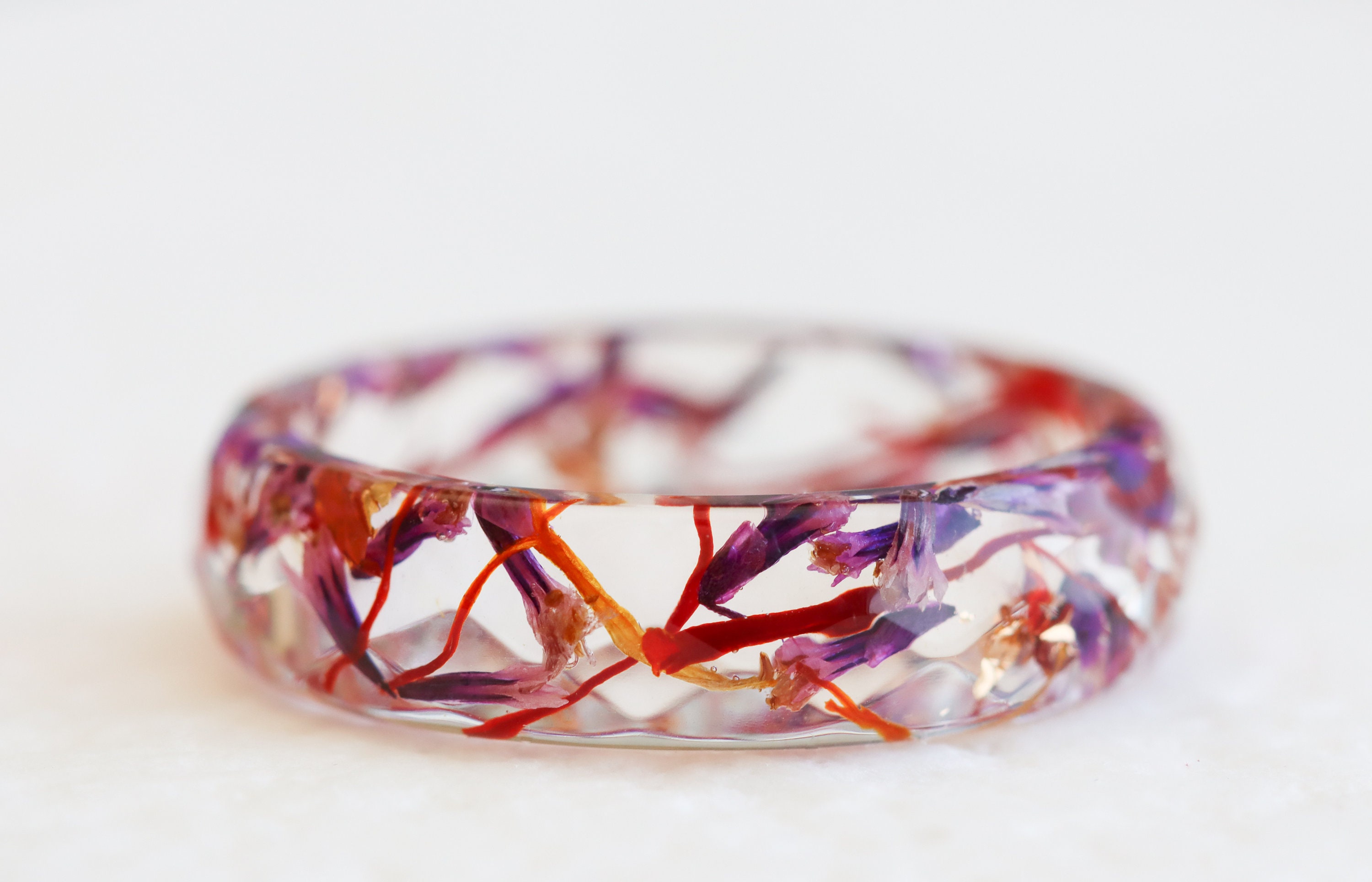 Nature Ring With Dried Saffron Lavender Petals and Gold Etsy