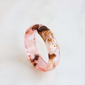 Cherry Blossom Ring, Elegant Faceted Resin Ring with Real Petals and Metallic Flakes, Nature Inspired Jewelry