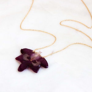 Purple Orchid Necklace, Real Flower Pendant, Nature Inspired Floral Jewelry, Mother's Day Gift