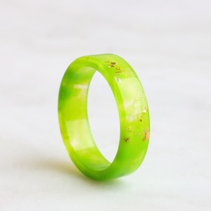 Lime Green Resin Ring with Gold/Silver/Copper Flakes, Non-Faceted Resin Ring, Nature Inspired Handmade Jewellery, Mother's Day Gift image 1
