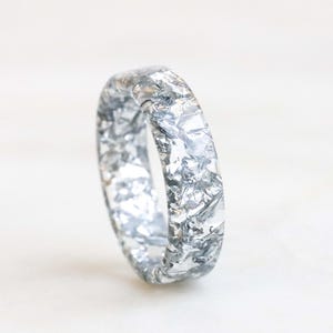 Resin Ring with Silver Flakes Inside, Non-Faceted Resin Ring, Nature Inspired Handmade Jewellery, Valentine&#39;s Day Gift