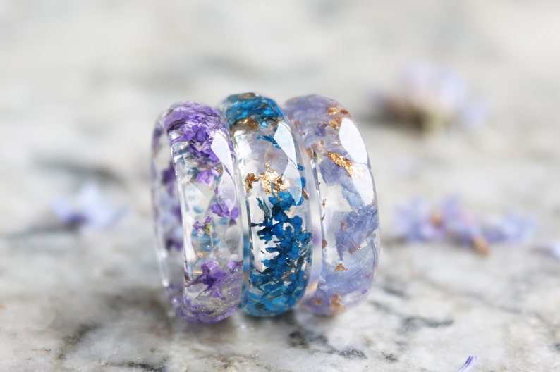 Clear Resin Ring Band With Pressed Purple Queen Anne's Etsy
