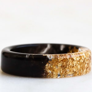 Two-Sided Ring, Black and Gold/Silver Resin Band, Nature Inspired Band with Gold/Silver Flakes, Chunky Ring, Mix-And-Match Jewelry image 1