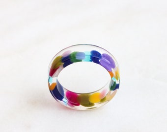 Multicoloured  Resin Ring, Non-Faceted Resin Ring, Mother's Day Gift, Colourful Jewelry, Stackable Ring