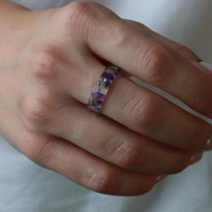 Lavender Resin Ring with Pressed Flowers and Leaves Dried Lavender Clear Blue Purple Green Ring Real Flowers Inside image 7