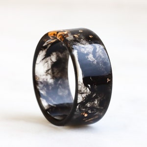 Black Ring, Wide Resin Ring with Gold/Copper/Silver Flakes, Gift Idea, Chunky Band, Christmas Gift Idea