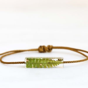 Pendant Bracelet with Real Pressed Forest Fern Leaves Inside, Textile Cord Bracelet, Friendship Gift, Christmas Gift