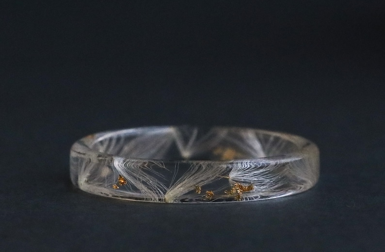 Thin Resin Ring With Dandelion Petals and Gold/Silver/Copper Flakes, Nature Inspired Resin Jewellery, Floral Gift, Make a Wish Jewelry image 5