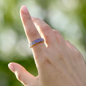 Forget-Me-Not Ring Floral Band With Light Blue Flowers and Gold/Silver/Copper Flakes Resin Jewelry Faceted Ring with Tiny Flowers image 3