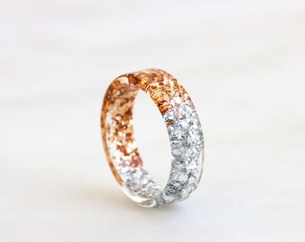 Two-Sided Resin Ring, Gold and Silver Ring, Duality Jewelry, Nature Inspired Band, Christmas Gift