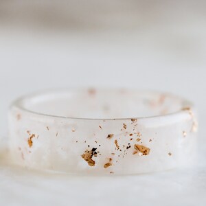 White Resin Ring with Gold/Silver/Copper Flakes, Resin Ring Band, Wedding Jewelry, Mother's Day Gift image 6