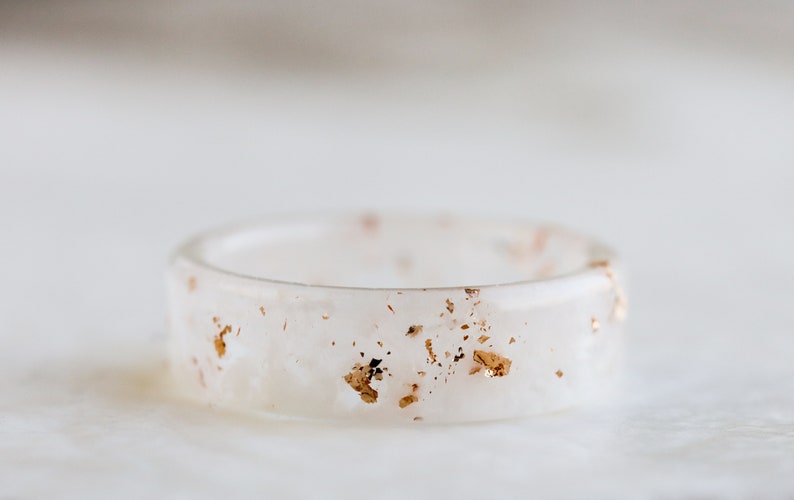 White Resin Ring with Gold/Silver/Copper Flakes, Resin Ring Band, Wedding Jewelry, Mother's Day Gift image 6