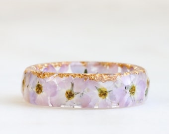 Pink Forget-Me-Not Resin Ring, Pressed Flowers and Silver/Gold/Copper Flakes Inside, Nature Inspired Jewelry, Mother's Day Gift