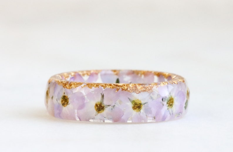 Pink Forget-Me-Not Resin Ring, Pressed Flowers and Silver/Gold/Copper Flakes Inside, Nature Inspired Jewelry, Mother's Day Gift image 1