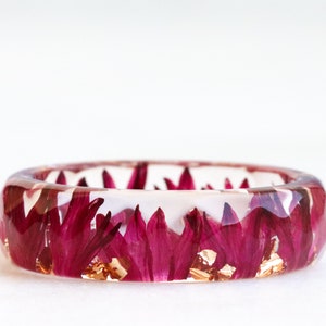 Resin Ring with Burgundy Bachelor Button Flower PetalsㆍCornflower Petals and Gold/Silver/Copper Flakes Inside ㆍNature Inspired Jewelry image 2