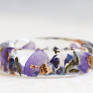 Lavender Resin Ring with Pressed Flowers and Leaves Dried Lavender Clear Blue Purple Green Ring Real Flowers Inside image 4