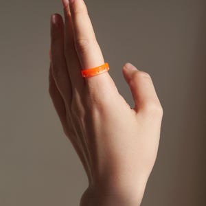 Orange Resin Ring with Gold, Silver, and Copper Flakes, Non-Faceted Stackable Ring, Unisex Band, Nature Inspired Gift