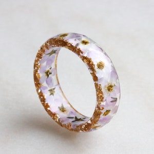 Pink Forget-Me-Not Resin Ring, Pressed Flowers and Silver/Gold/Copper Flakes Inside, Nature Inspired Jewelry, Mother's Day Gift image 9
