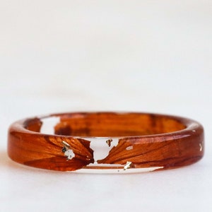 Marigold Resin Ring Band, Real Pressed Petals and Gold/Silver/Copper Flakes, Nature Inspired Thin Band