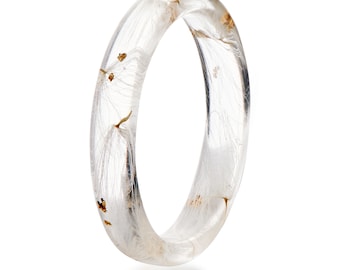 Thin Dandelion Resin Ring, Real Flower Ring with Flakes, Delicate Nature Gift