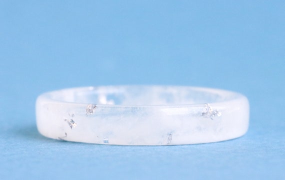 White Resin Ring Thin White Ring With Gold silver copper Flakes
