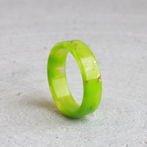 Lime Green Resin Ring with Gold/Silver/Copper Flakes, Non-Faceted Resin Ring, Nature Inspired Handmade Jewellery, Mother's Day Gift image 7